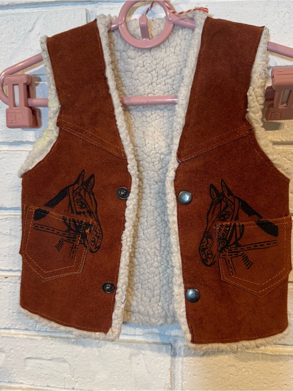 Vintage Infant Baby Suede Sherpa Western Vest